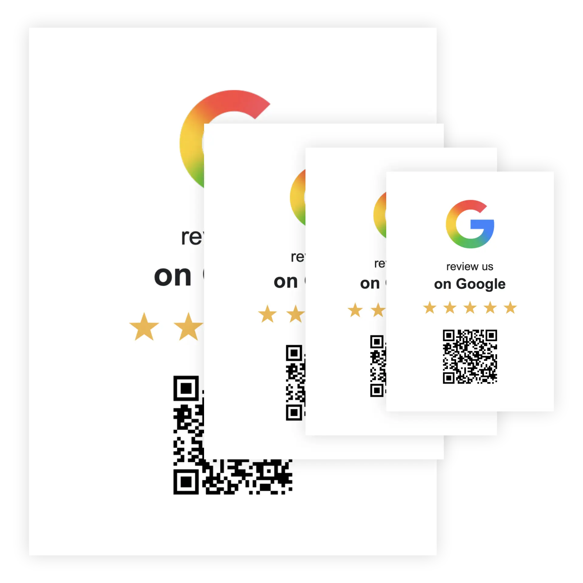 ReviewSign.app — Google review QR code signs in 4 print sizes